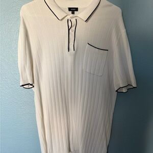 Express White Polo Shirt with Black Trim